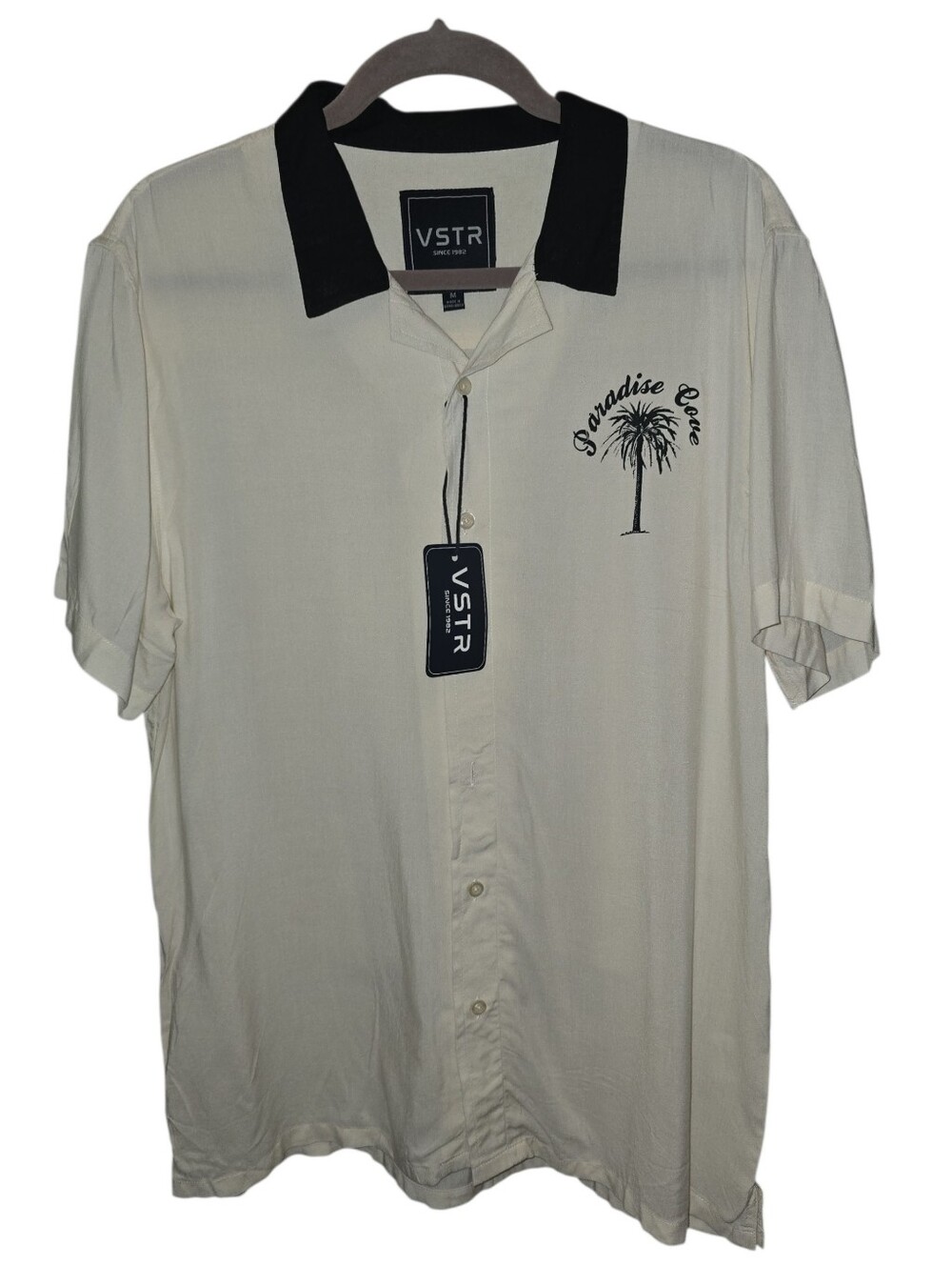 VSTR Men’s Cream Short-Sleeve Button-Down Shirt with Black Collar